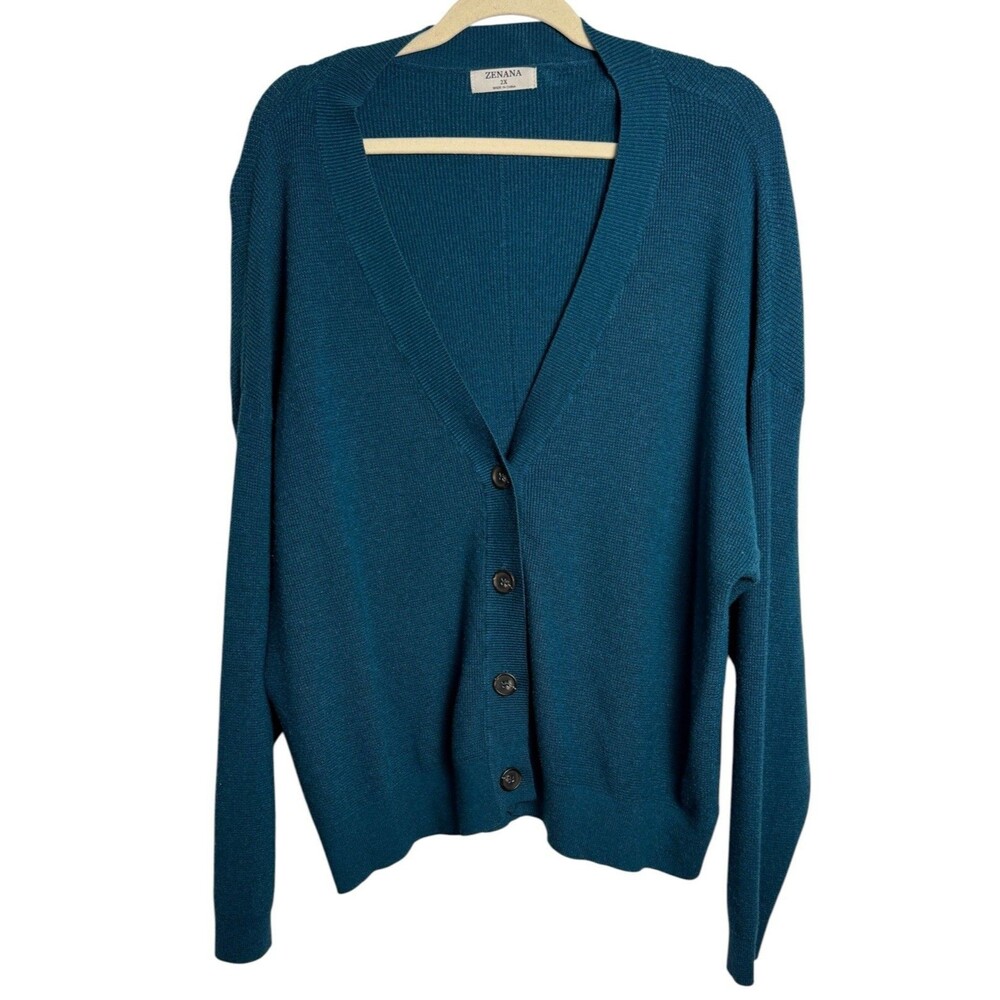 Zenana Turquoise Size 2X Button Up Long Sleeve Waffle Knit Cardigan
